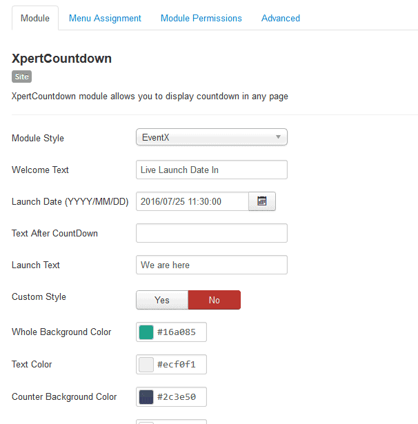 Xpert Countdown settings