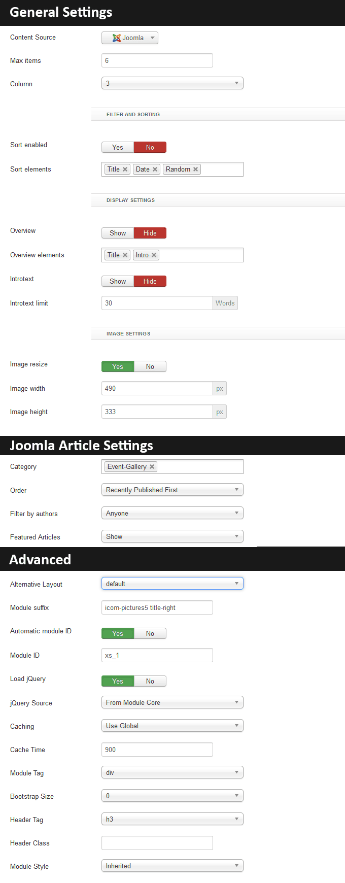 Xpert Gallery settings
