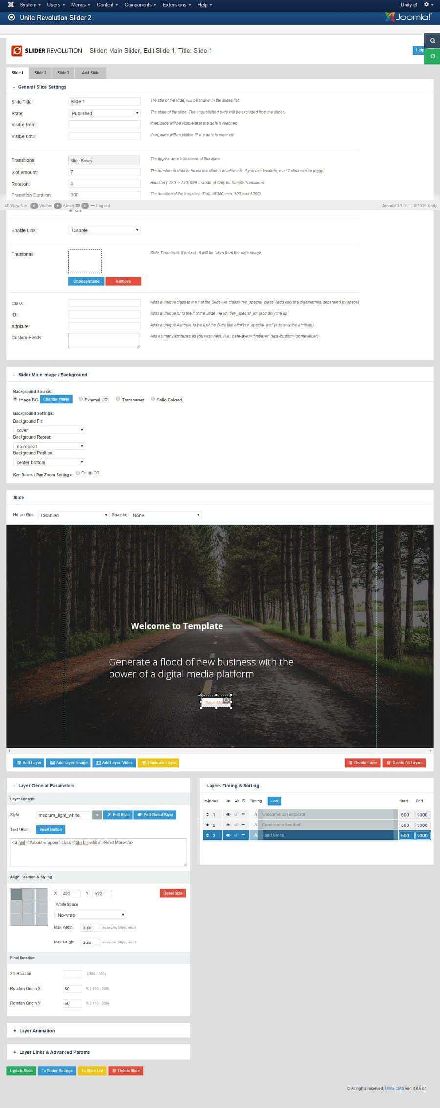 Revolution Slider Slide settings