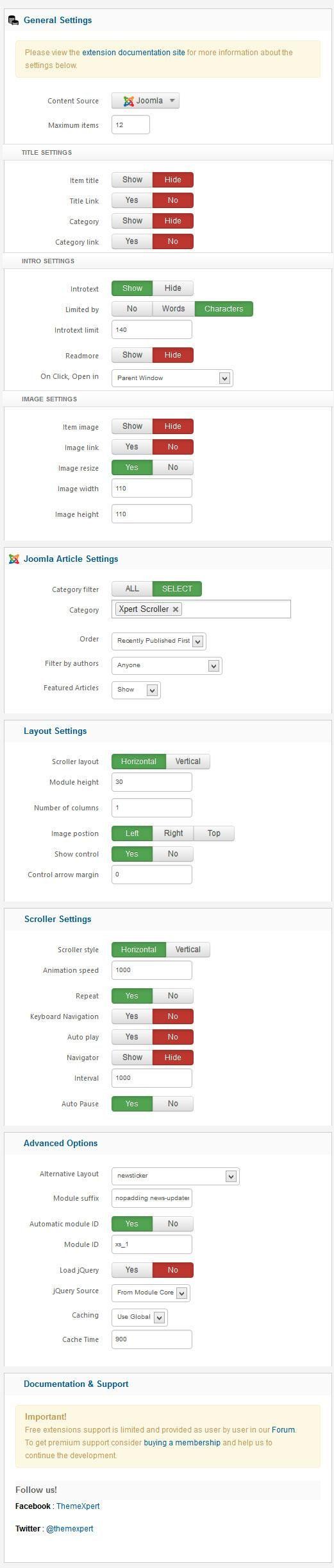 xpert scroller settings
