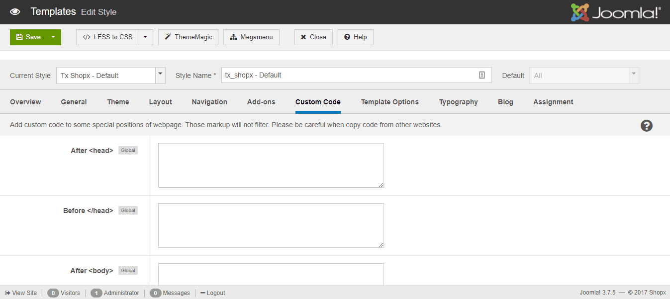 Custom Code Settings