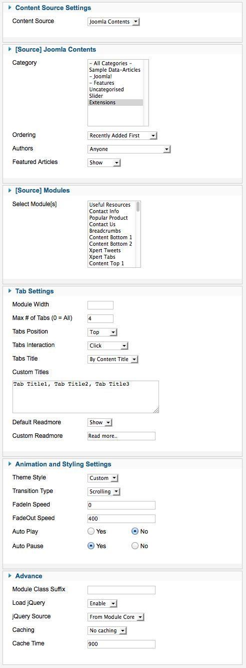 Xpert Tabs settings