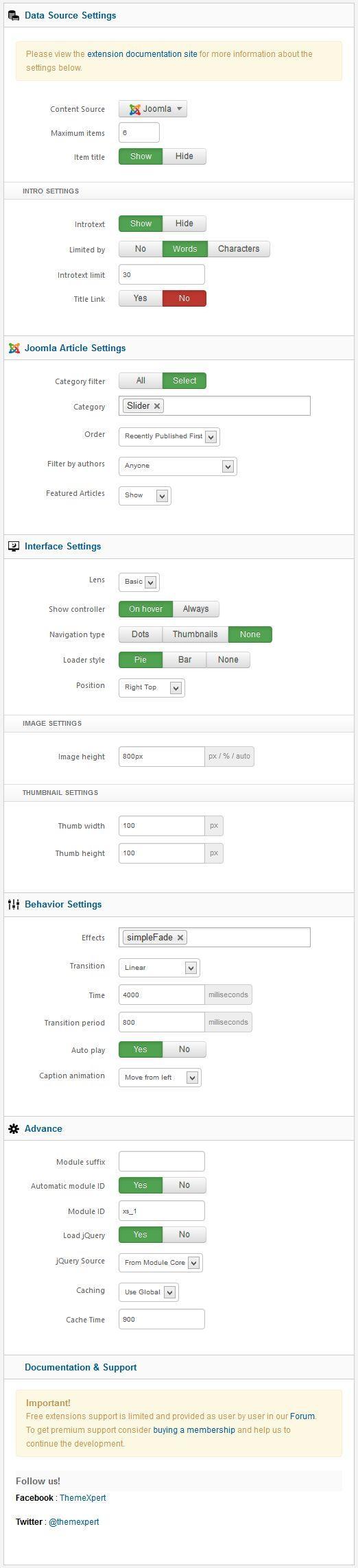 xpert slider settings