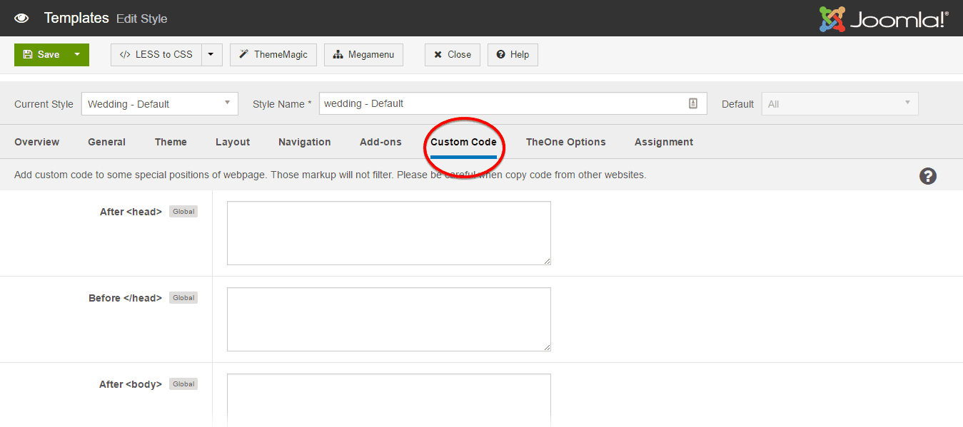 T3 Custom Codes Settings