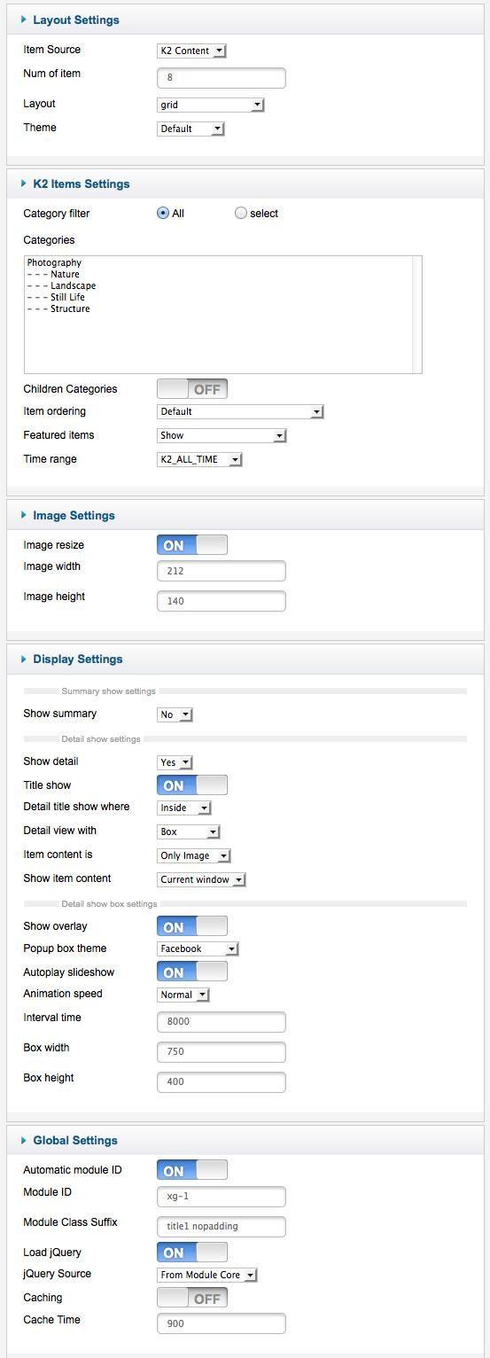 Xpert showcase settings