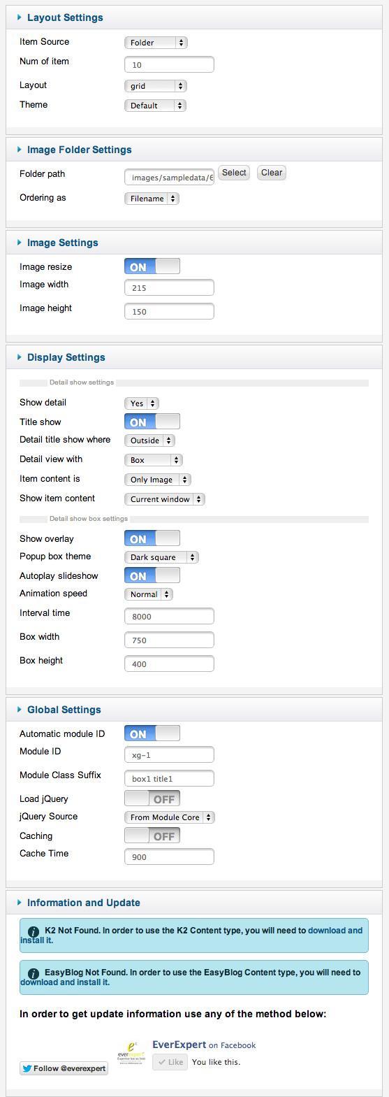 Xpert showcase settings