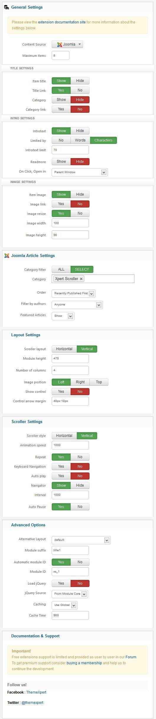 xpert scroller settings
