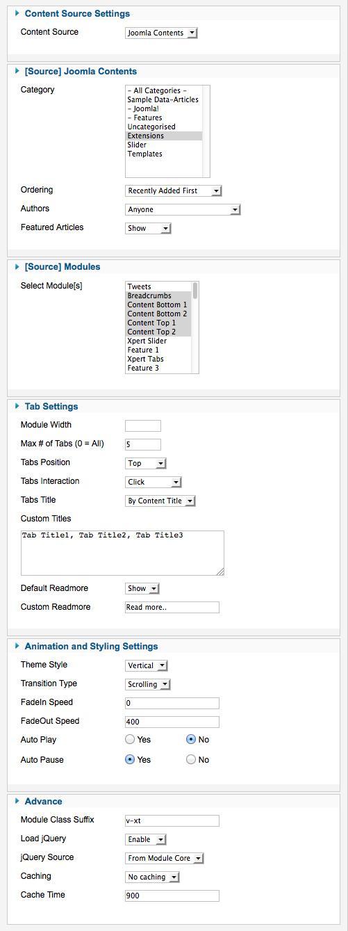 Xpert Tabs settings