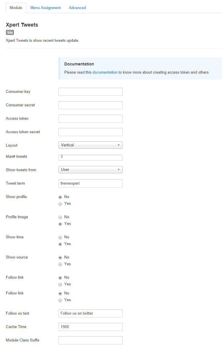 Xpert Tweets settings