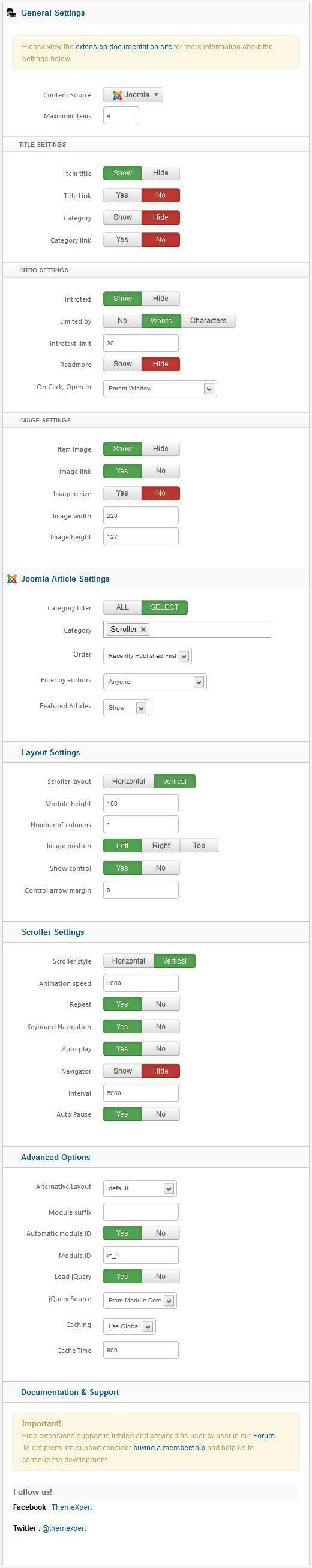 xpert scroller settings