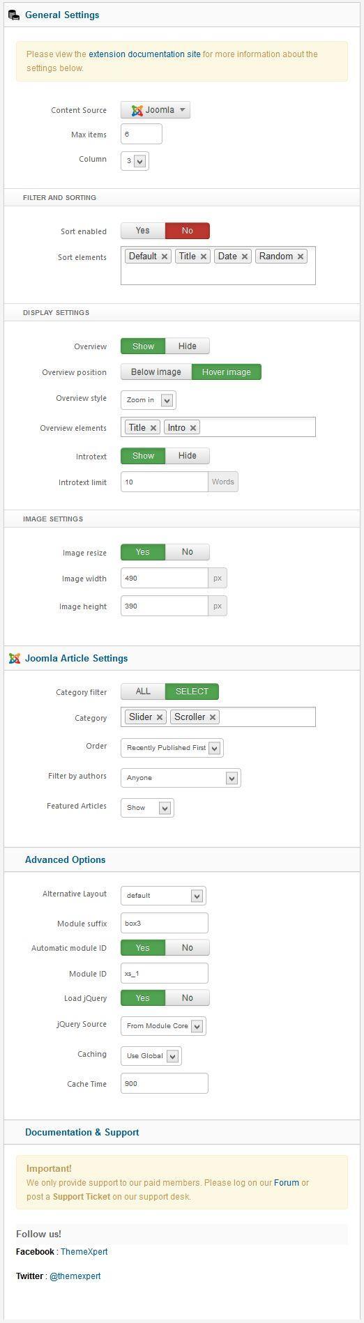 Xpert showcase settings