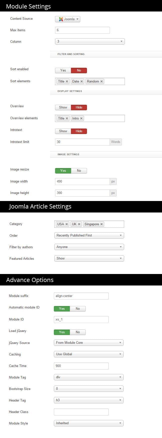 Xpert Gallery settings