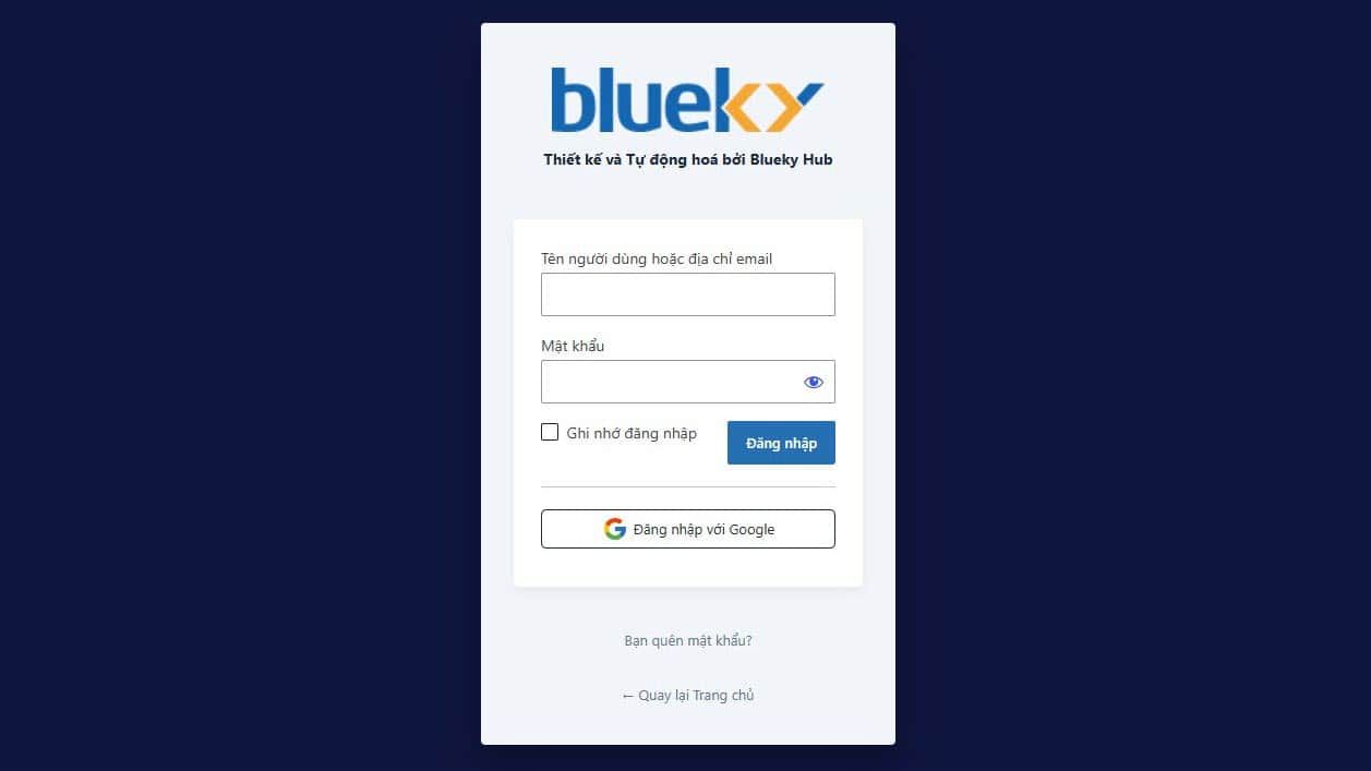 Màn hình đăng nhập quản trị viên Blueky One.