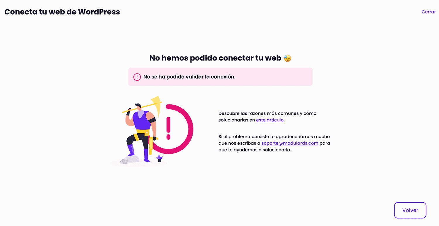 Error de conexión de web a Modular