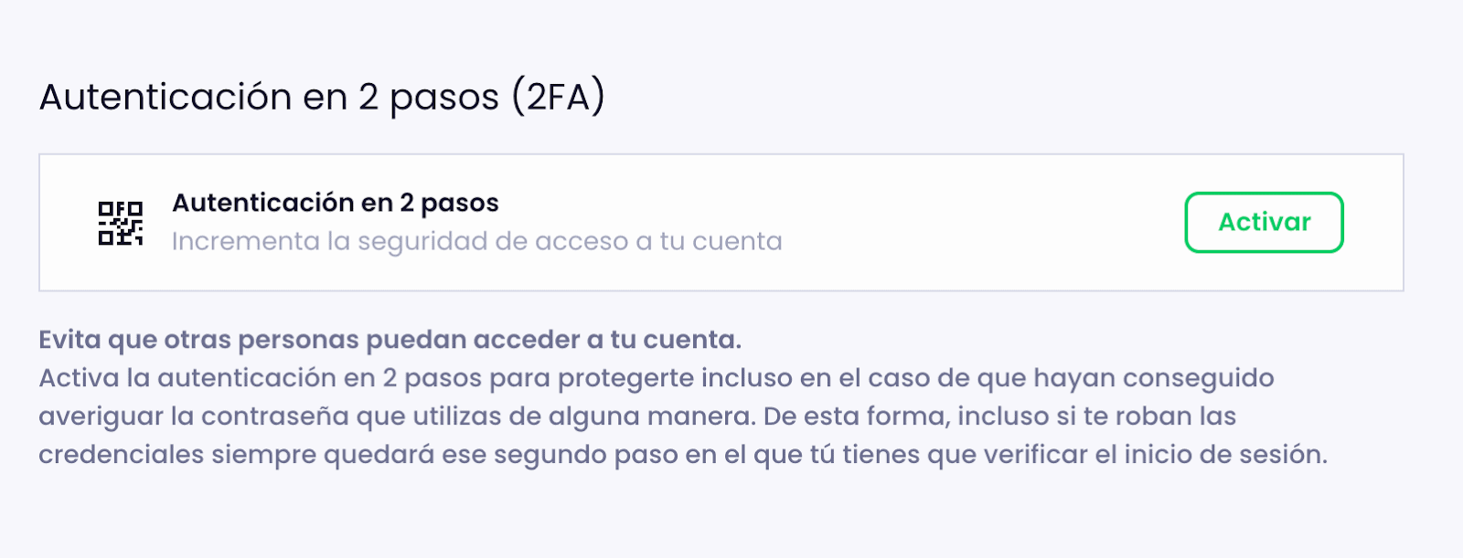 Activar autenticación 2FA