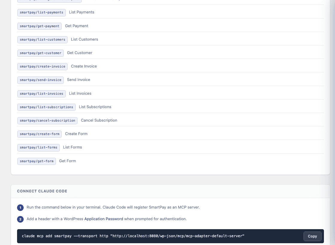 Available Abilities card — bottom half: invoice, subscription, form abilities