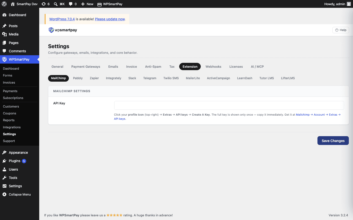 SmartPay Settings page for FluentCommunity showing space selector and cancellation option