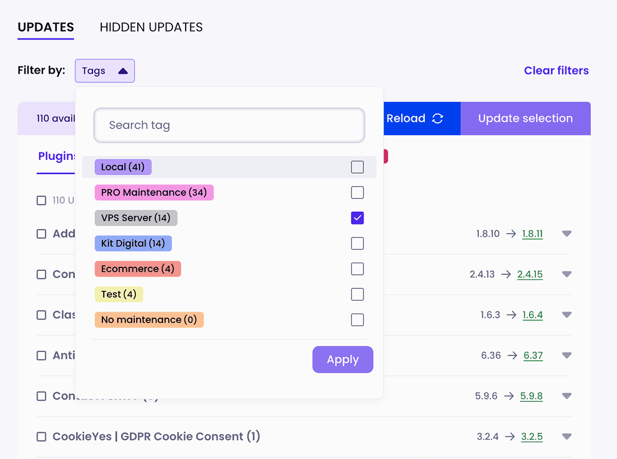 Filter tags in updater