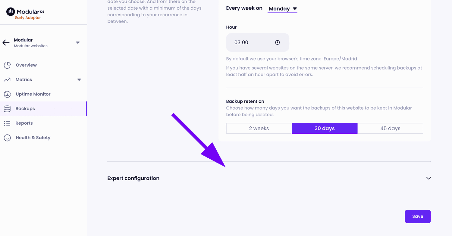 Backup settings