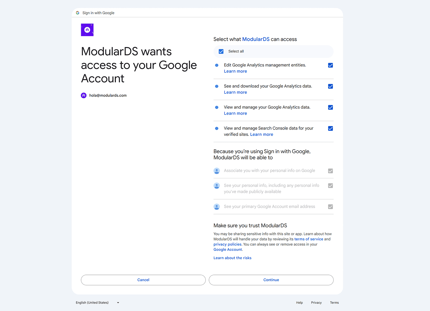 Google account permissions