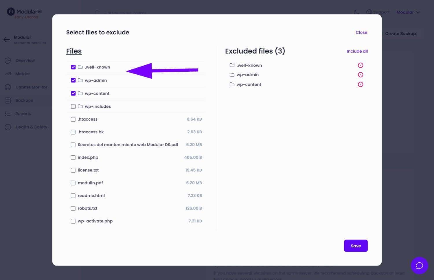 Exclude files from backups