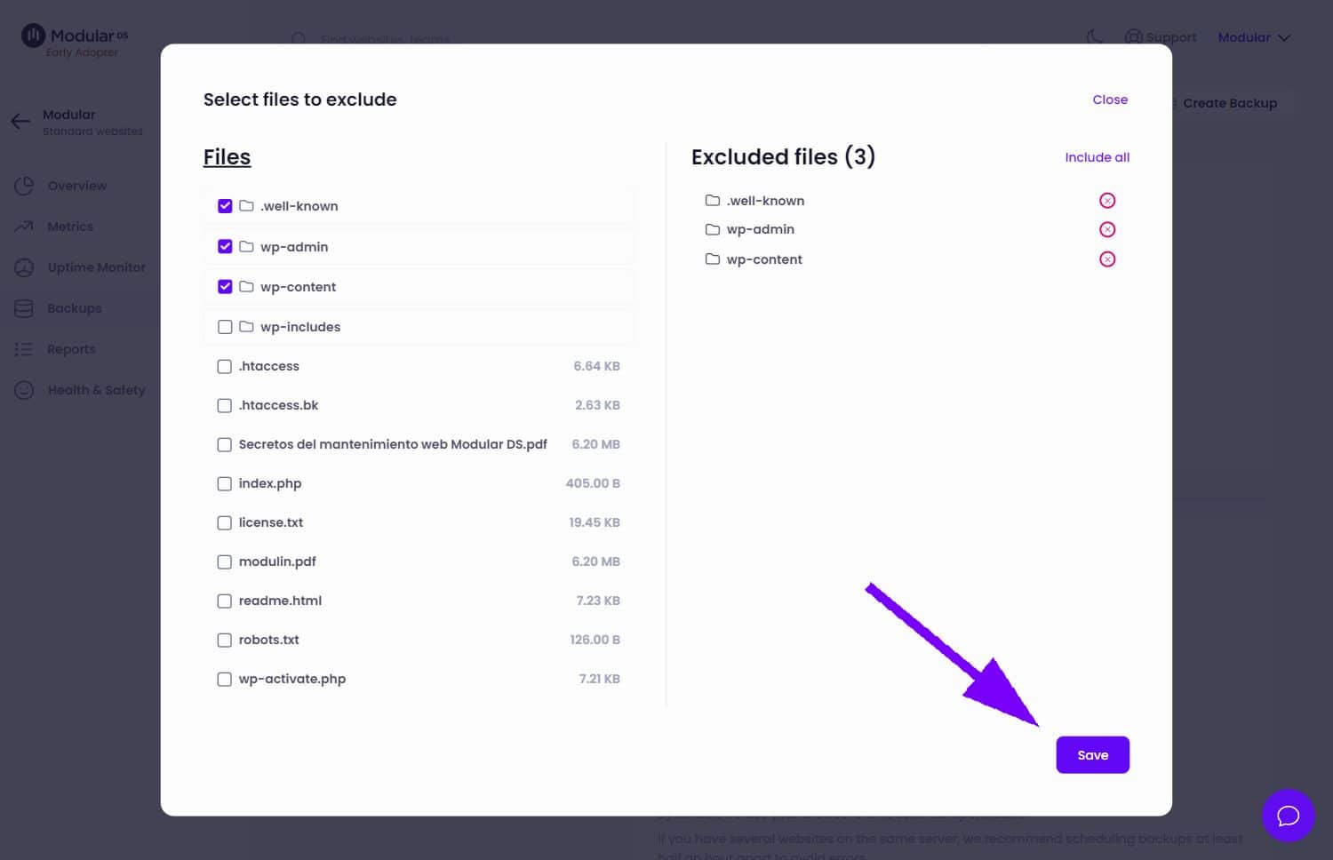 Exclude files from backups