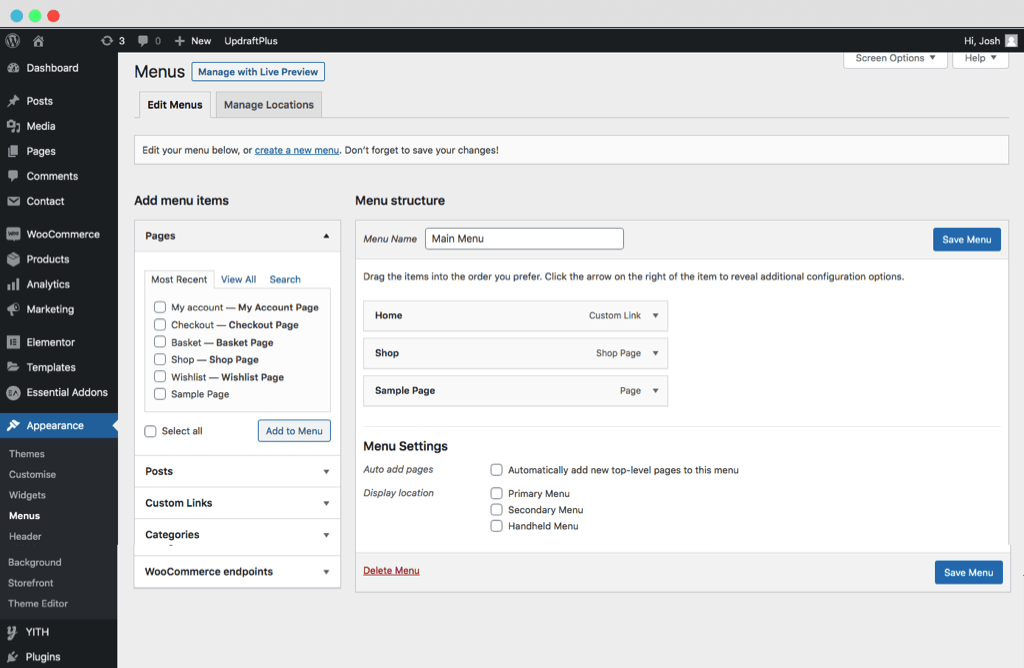 WordPress Menus Screenshot