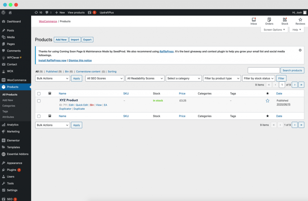 The WooCommerce main product page