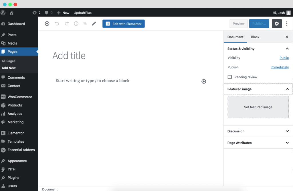 Adding a new page in WordPress