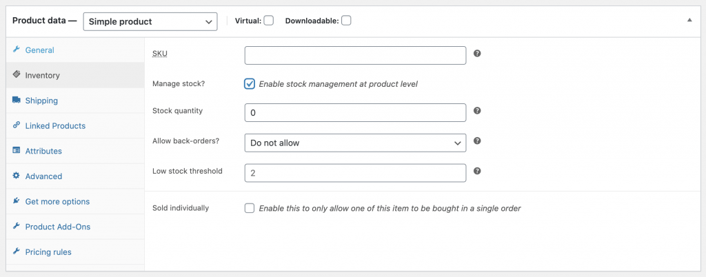 Managed stock of a product