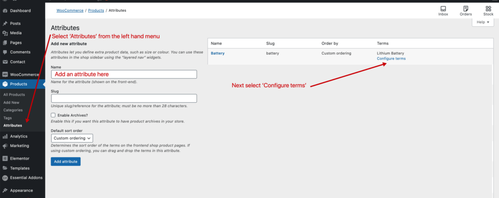 Adding global attribute terms in WooCommerce