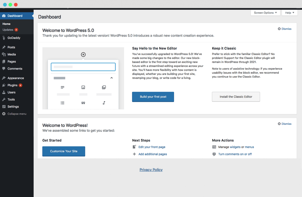 WordPress admin dashboard