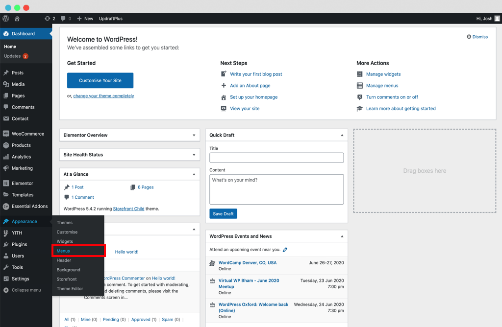Navigating to Menus in WordPress