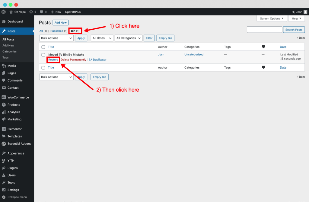 Restoring A Deleted Post in WordPress