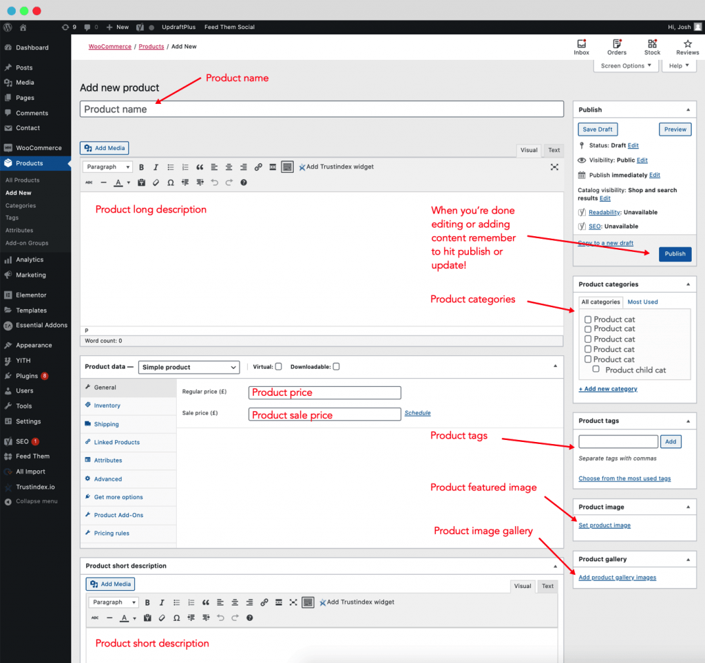 Adding a new product in WooCommerce with annotations