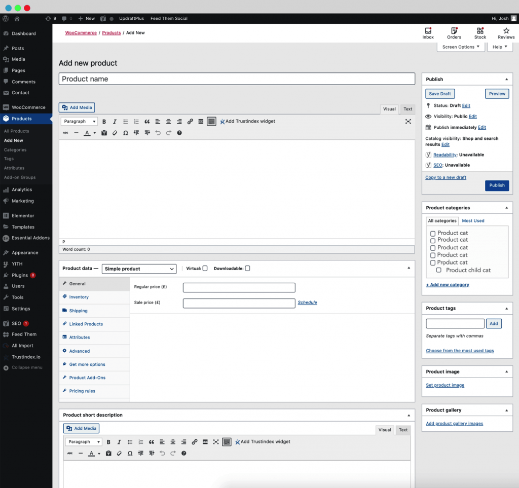 Adding a new product in WooCommerce