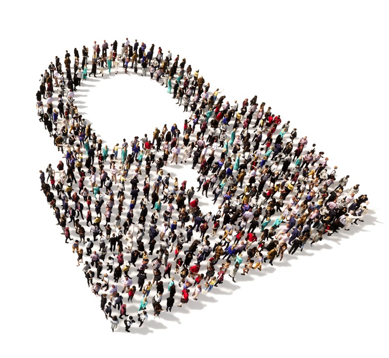 A human firewall rendered into a padlock