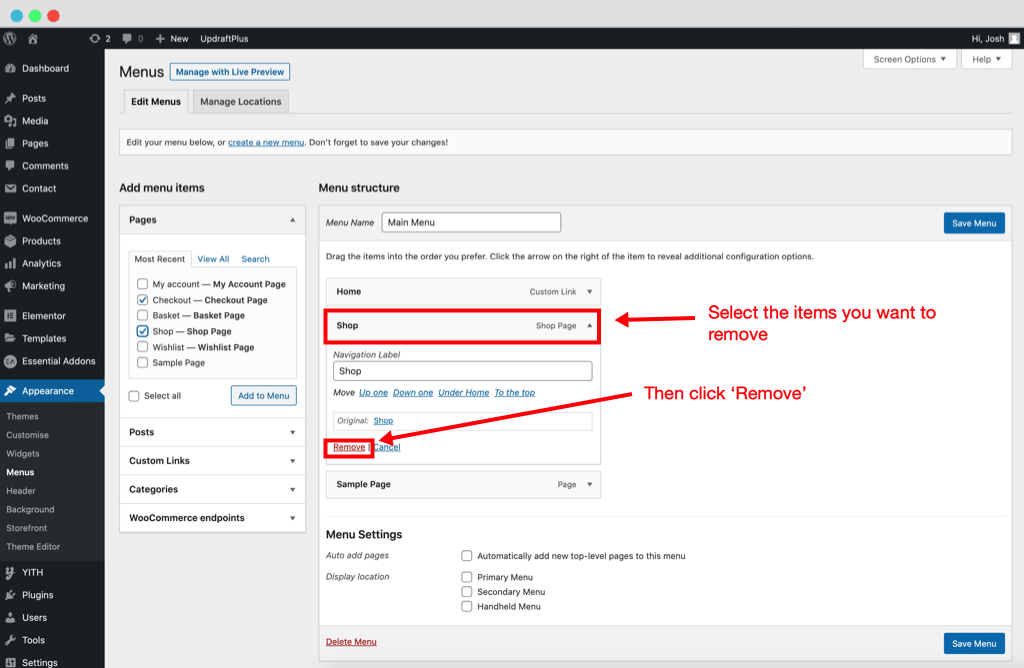 Removing a menu item in WordPress