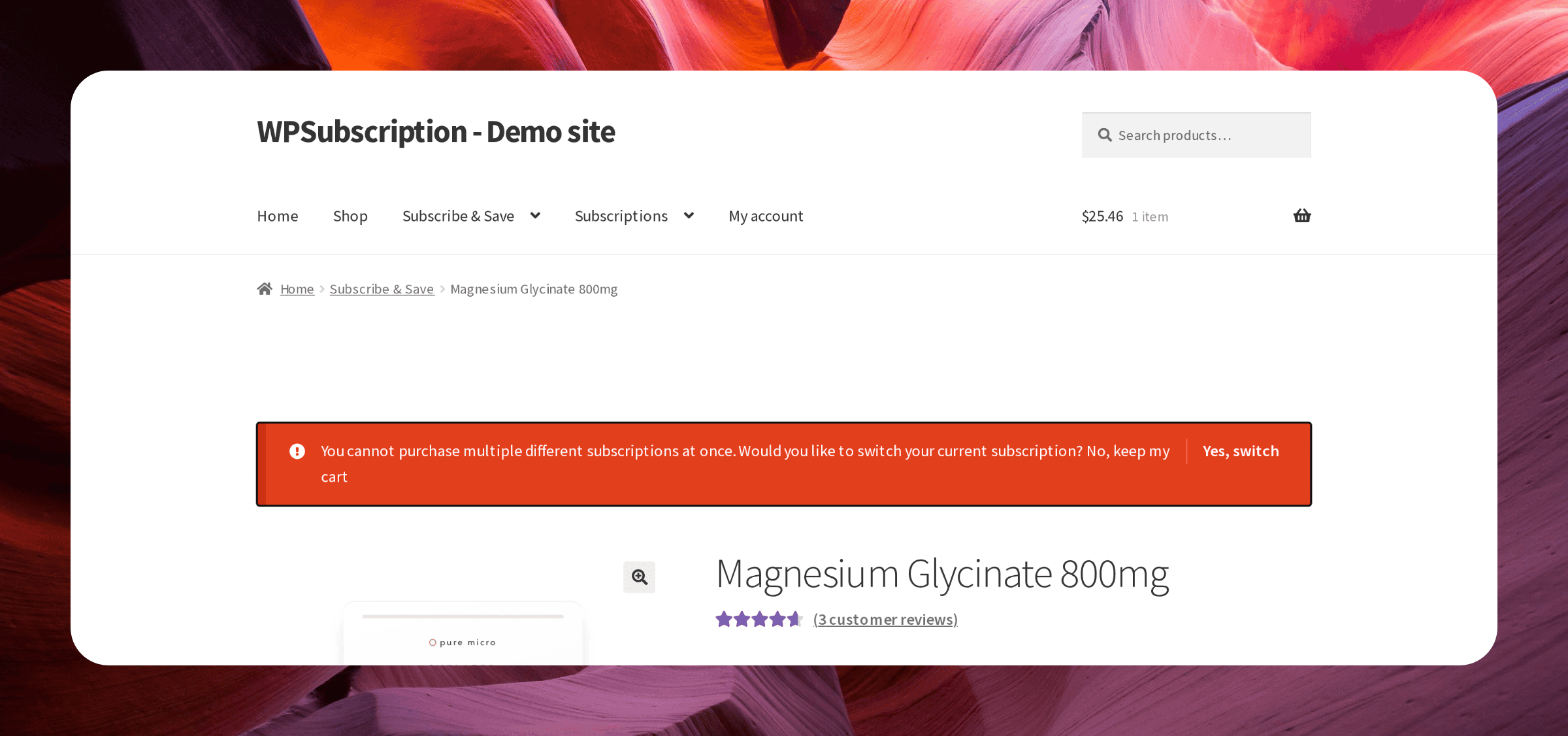 Screenshot of the notice asking whether to switch the current subscription, with Yes, switch and No, keep my cart links