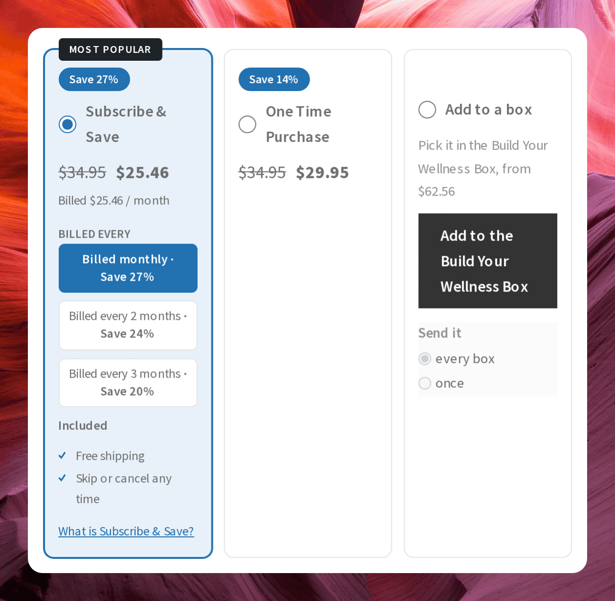 Screenshot of the Grid savings first layout