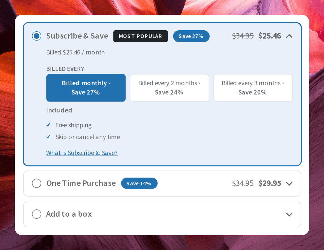 Screenshot of the Accordion layout with the first option open