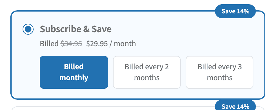 Close-up screenshot of a plan card with a Save 14 percent badge and the regular price struck through beside the offer price