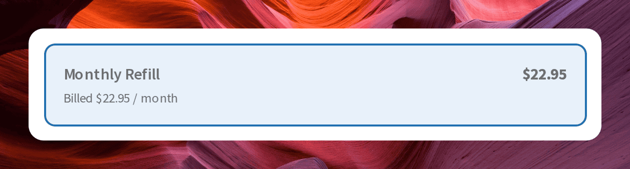 Screenshot of a product with a single plan option shown as one card with no radio button