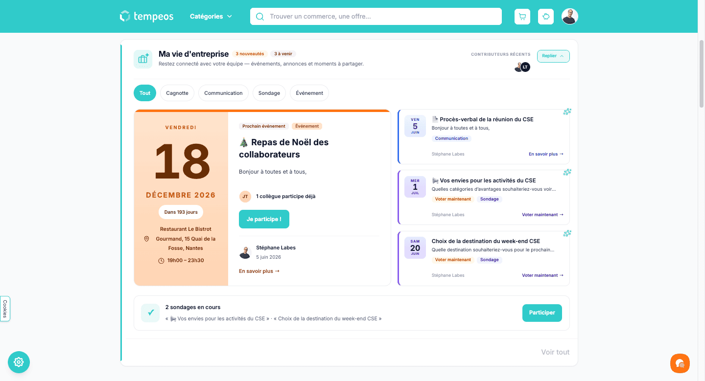 Fil Ma vie d'entreprise affichant le sondage publié